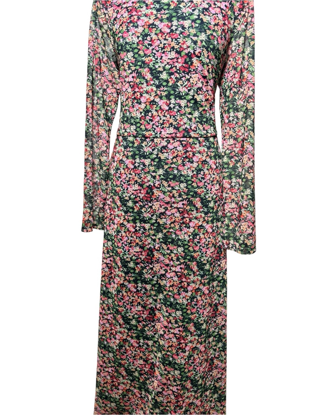 Eva Franco Anthropologie Floral Mesh Maxi Dress Boho Long Sleeve Size M - Picture 4 of 8